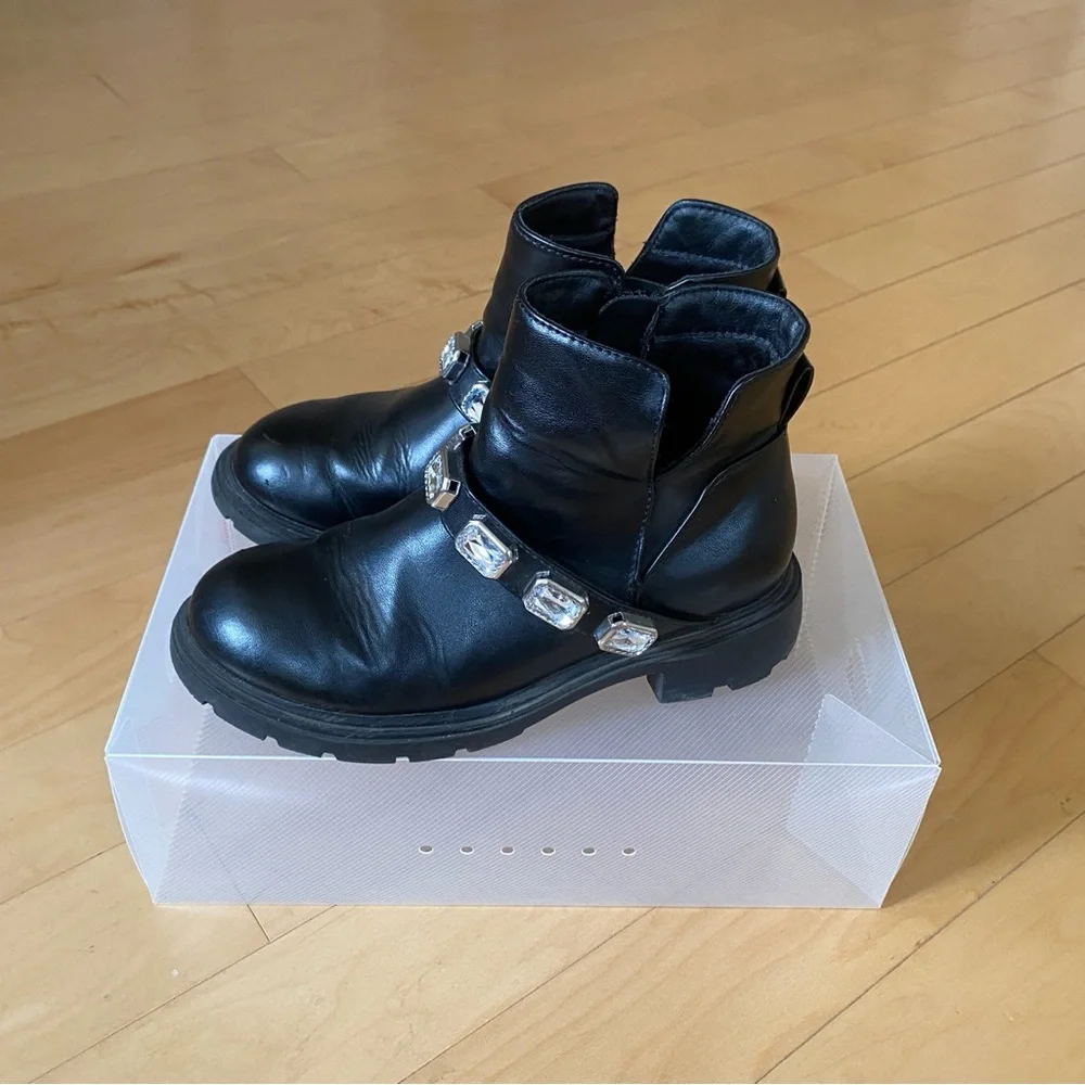 Girls Catalina Chelsea Black Boots with Jewel Accents